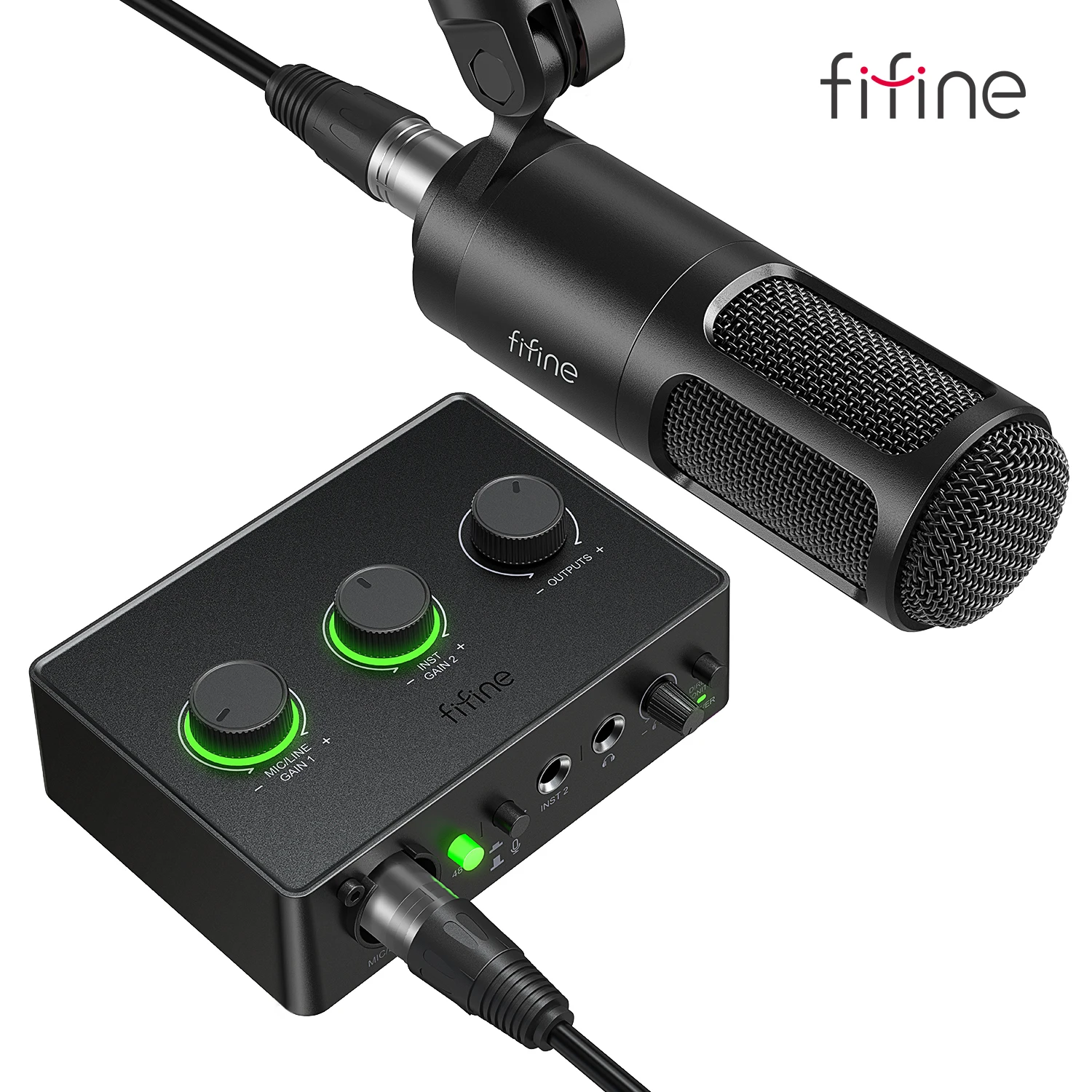 FIFINE Podcast Kit with Dynamic Mic/Sound Card, All-in-one Studio Set with Audio Mixer for PC Instrument Recording Streaming-KS6