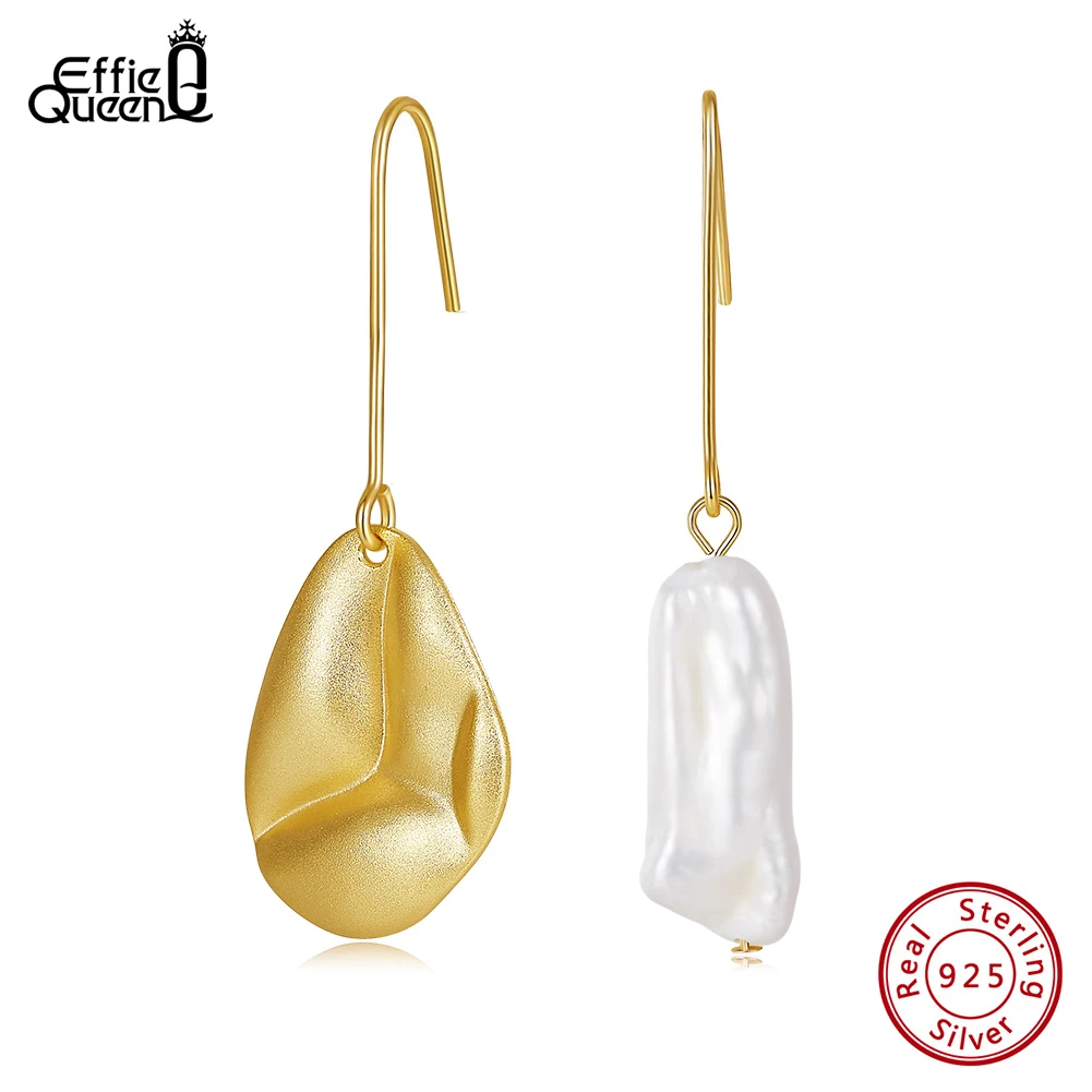 

Effie Queen Elegant Pearl Earrings 925 Sterling Silver Leaf Shape Natural Baroque Pearl Dangle Earrings for Women Jewelry GPE81