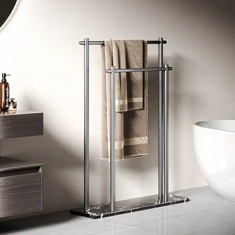 Solid gun ash, raised floor marble towel rack, drying rack, towel bar, bathtub rack, double bar, no punching.