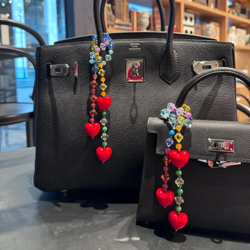 

INS Popular Red Heart Pendant Bag Charm Acrylic Macaron Color Bag Chain Fashion Minority Bag Accessories For Women