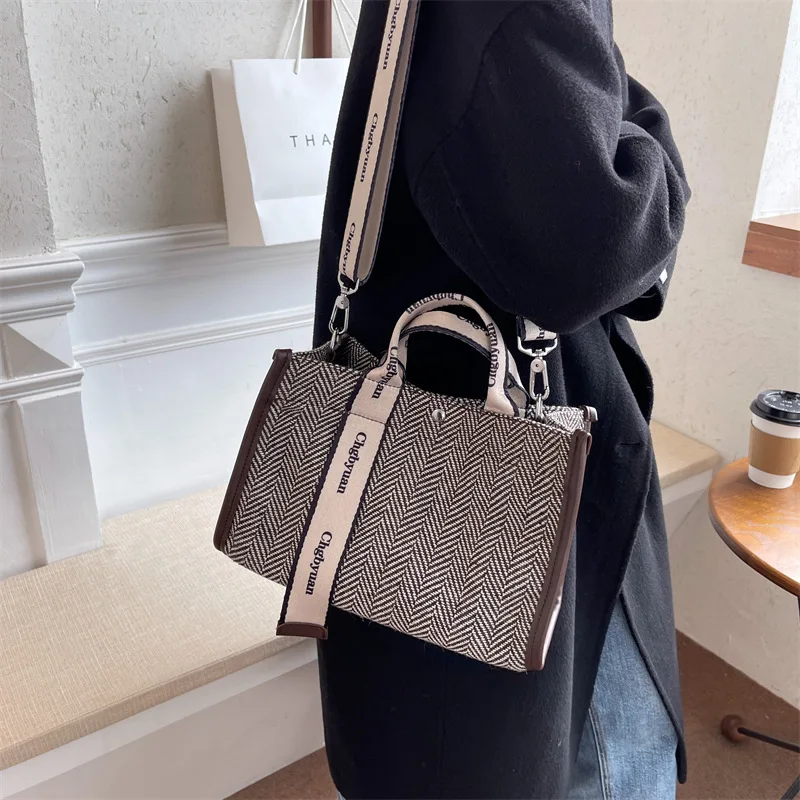 Fashion Houndstooth Tote Bag Women Canvas Small Handbags Casual Square Shoulder Bags Korean Style Female Summer Travel Handbags