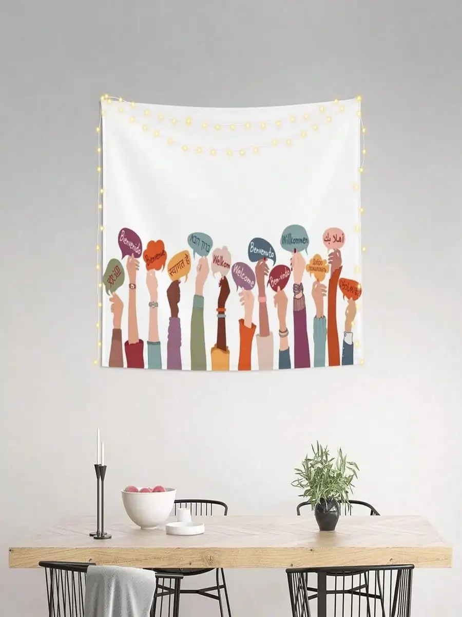 Tapisserie Mains de la Diversité - Décoration Murale Multiculturelle, Art de l'Unité et de l'Inclusion, Décoration Bohème Colorée, Plusieurs Tailles