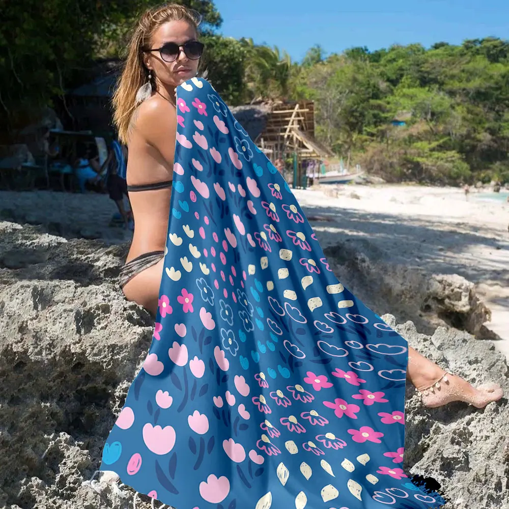 Blue Cute Tiny Floral Quick Drying Microfiber Beach Towel Lightweight for Swimming Camping Yoga - Bath Towel
