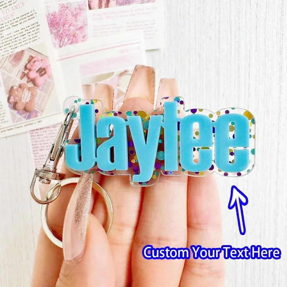 

KADRUFI Custom Acrylic 3D Name Keychain llaveros Personalized Colored Round Dot Background Plate Backpack Nameplate Key Chains