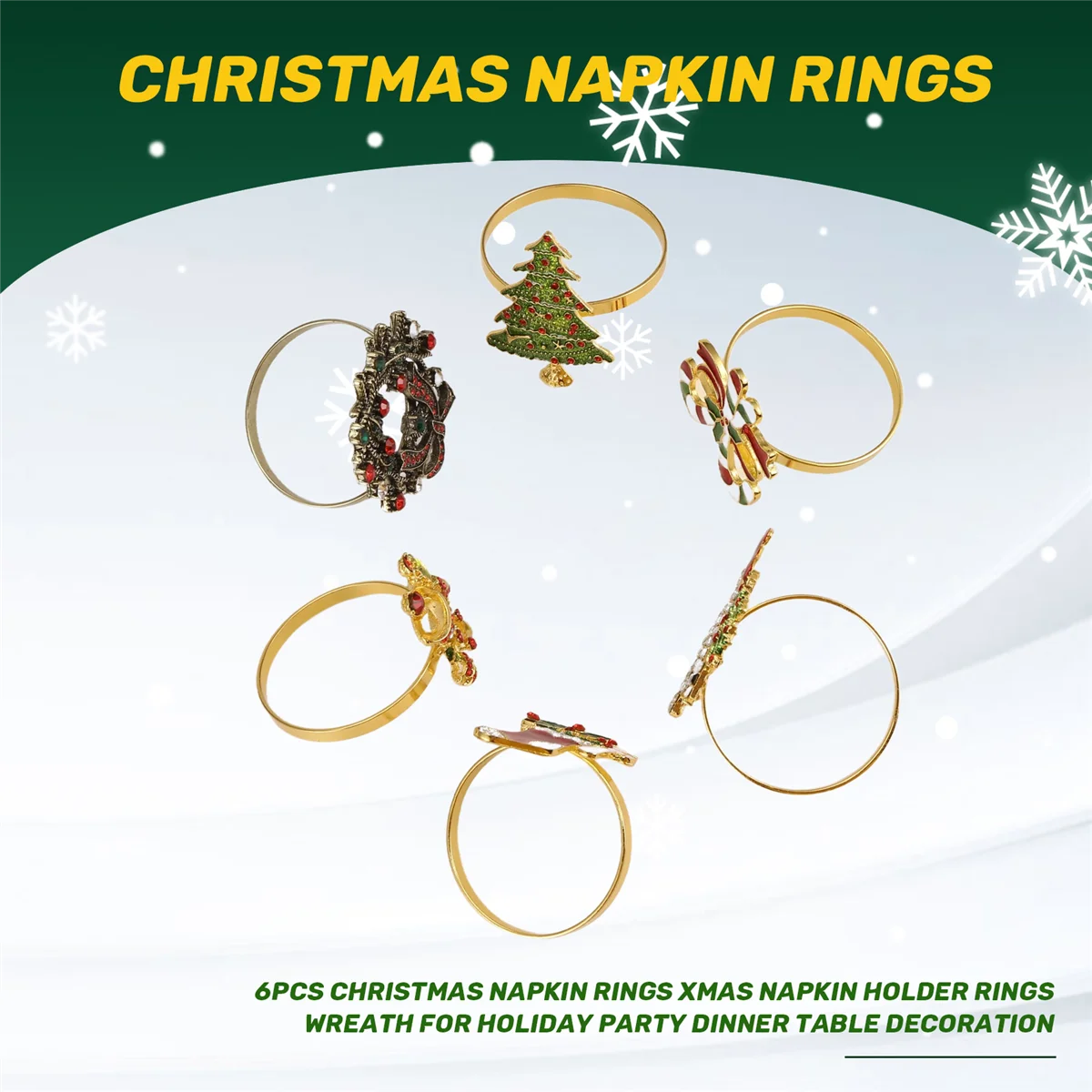 

ABFKL 6Pcs Christmas Napkin Rings Xmas Napkin Holder Rings Wreath for Holiday Party Dinner Table Decoration