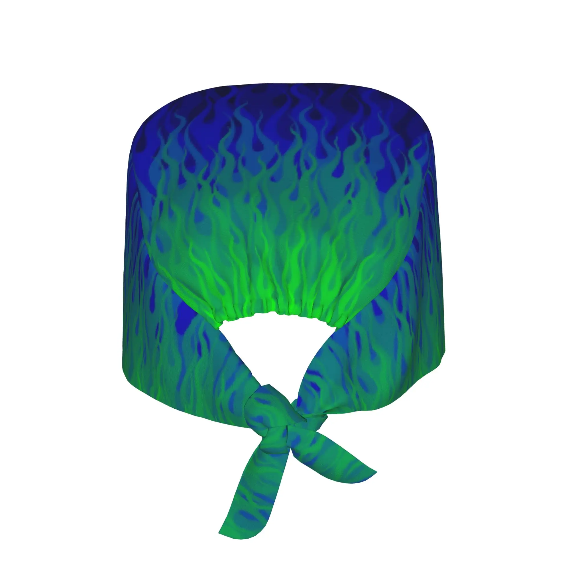 Custom Green and Blue Fire Racing Flames Pattern Medical Staff Scrubs Hat Women Men  Doctor Nursing Surgical Cap Scrub Caps