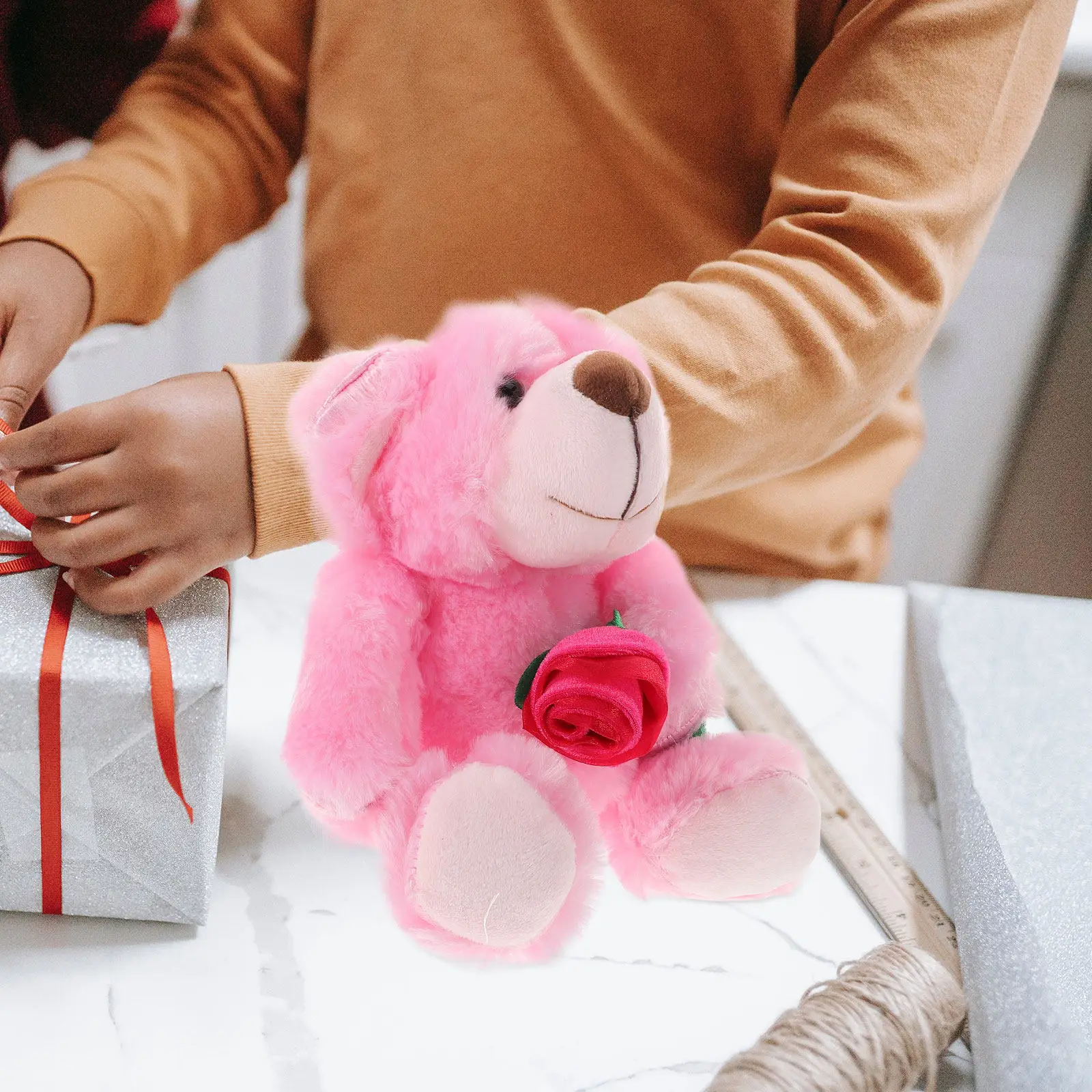 Rose Flower Bear Stuffed Animal Valentine's Day Present Soft PP Cotton Bear Cute for Loved Ones Graduation Christmas