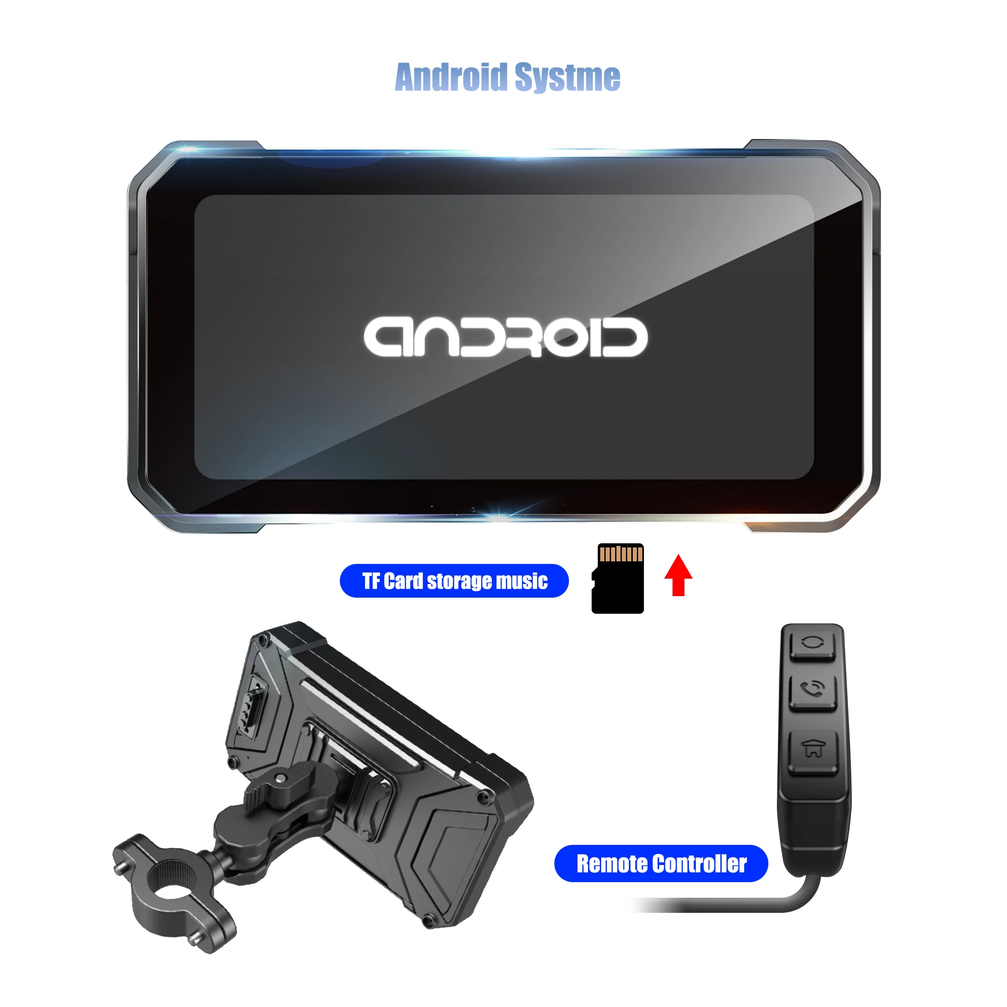 Waterproof 6.25 Inch Android System 1080P Dual Recorder Motorcycle Carplay Androidauto DVR TPMS Monitoring GPS Tracking