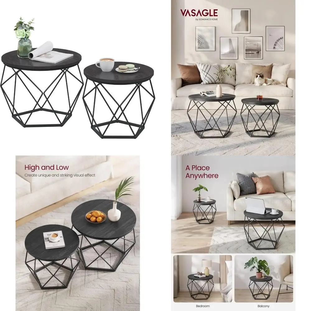 

Pair of Modern Round Coffee Tables with Steel Frame for Living Room, Bedroom, Office, and Dining Area