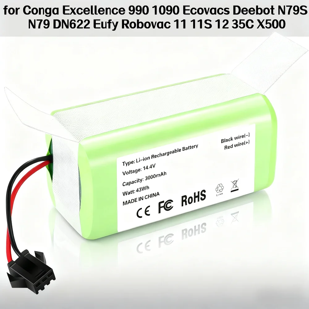 Original 14.4V 3000mAh Replacement Battery for Conga Excellent 990 1090 1790 1990 Deebot N79S N79 DN622 Robovac 11 Tesvor X500