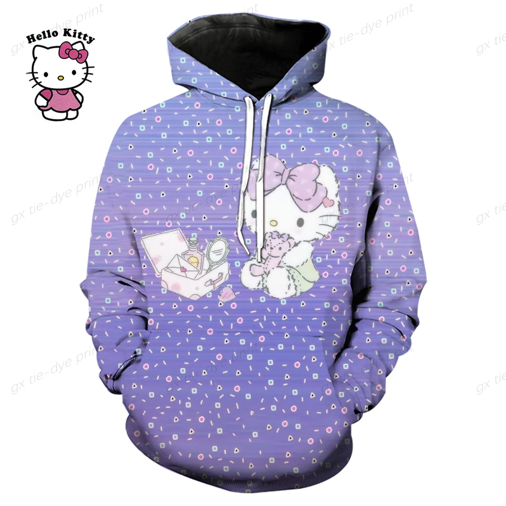 2024 New Fashion Women Hoodie Hello Kitty Cartoon Anime Men Sweatshirt Spring Autumn Pink Kawaii Woman Oversized Pullover