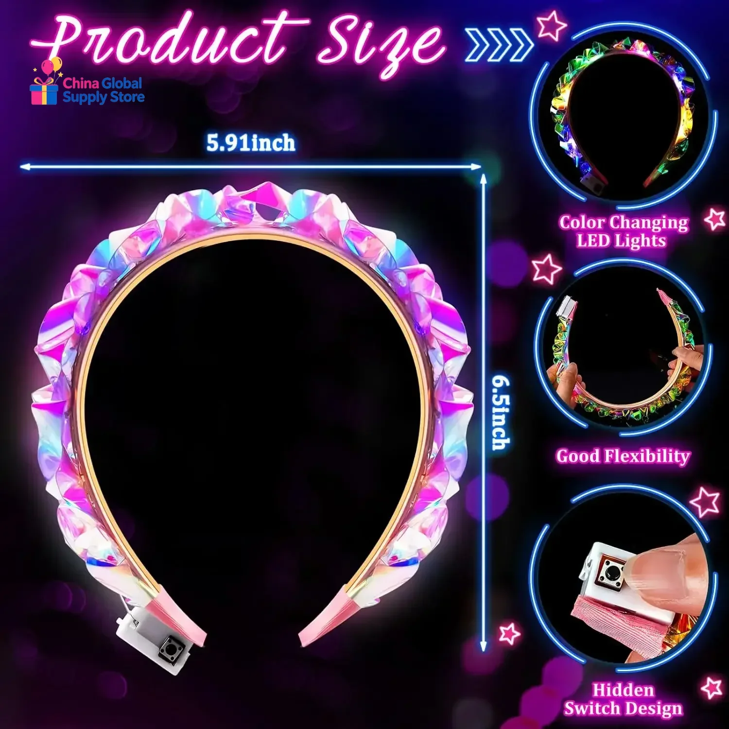 Light Up Headband with Color Change Led Lights Face Jewelry Hair Accessories for Girls Women Glow Party Christmas navidad
