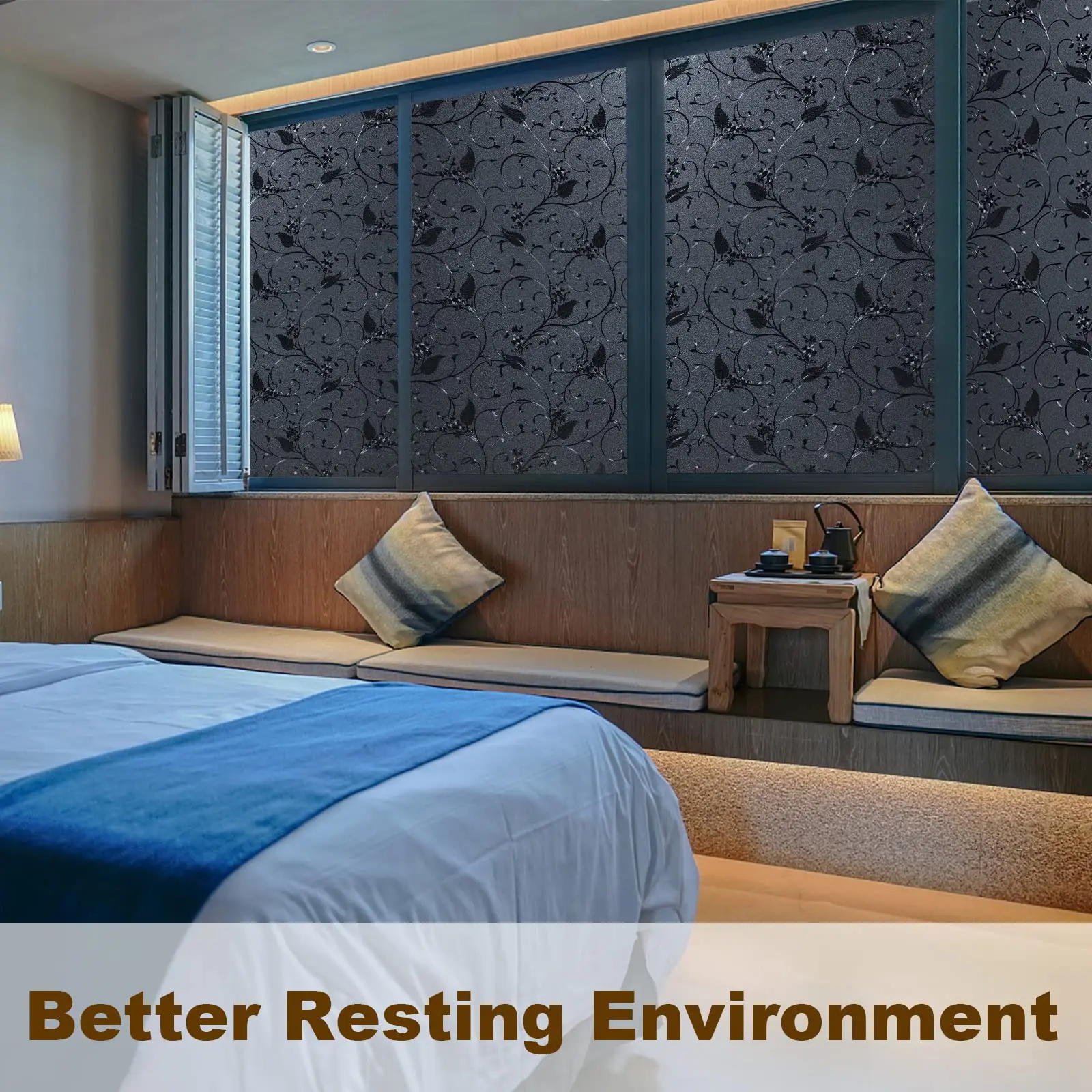Blackout Privacy Window Film Static Cling Non Adhesive Removable Total Blackout for Bathroom Bedroom Glass Door