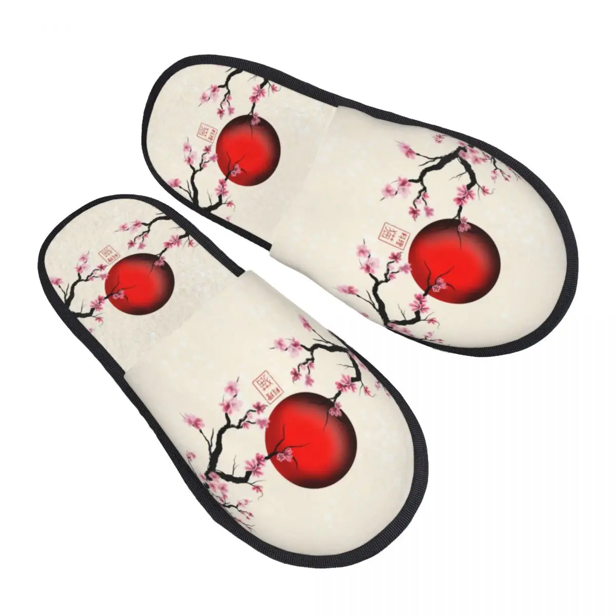 Custom Japan Sakura Cherry Blossoms With A Red Rising Sun Cozy Scuff Memory Foam Slippers Women Flower Spa House Shoes