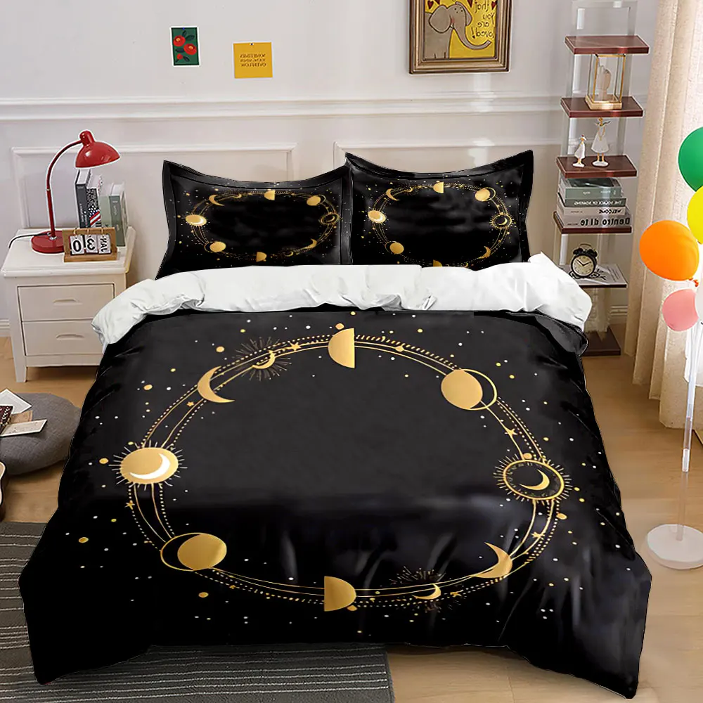 Moon Phase Themed Home Decor Bedding Set with 1 Duvet Cover 2 Pillowcases Single Double King Queen, Gift