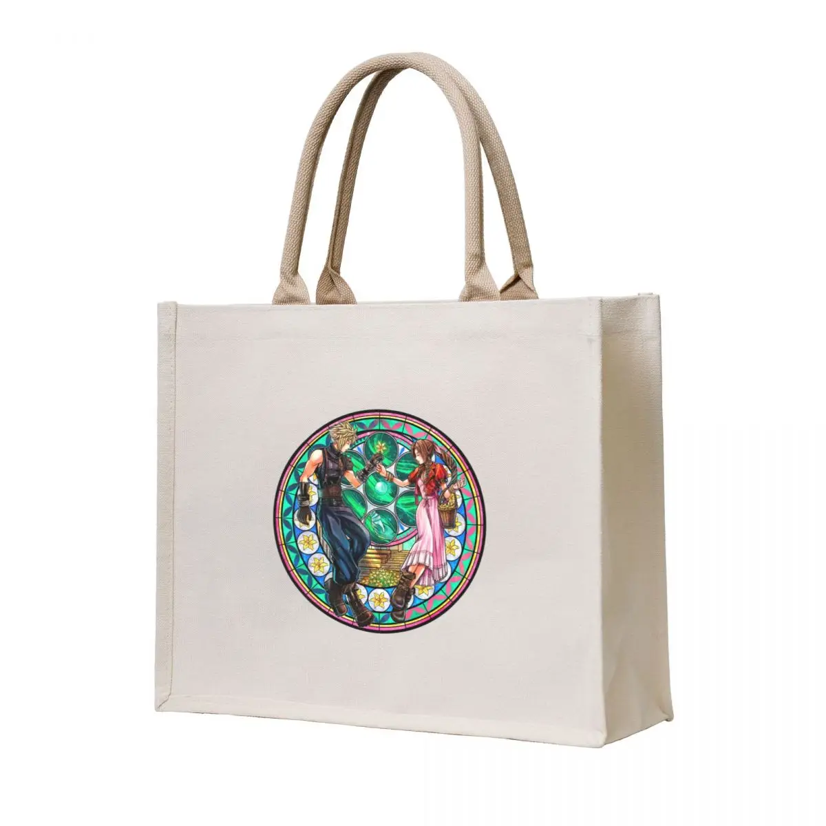 

Cloud and Aerith Stained Glass Tote Bag hand bag ladies Big bag women shopping trolley custom fabric