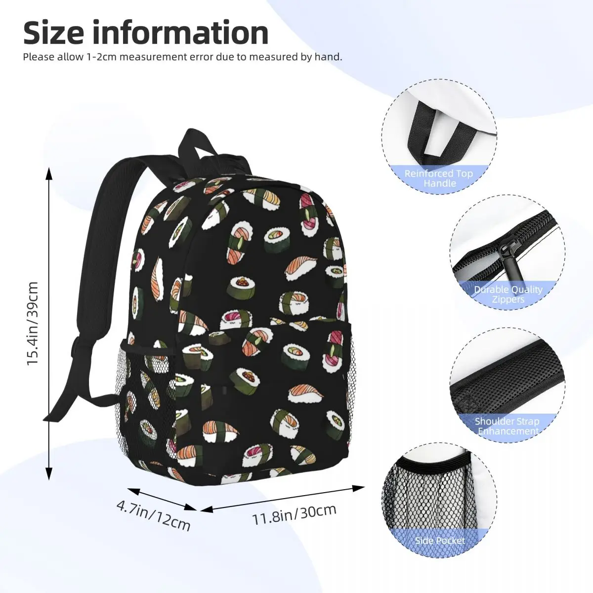 Mochilas SUSHI (en negro), mochila para adolescentes, mochilas escolares de moda para estudiantes, mochila de viaje, bolso de hombro de gran capacidad