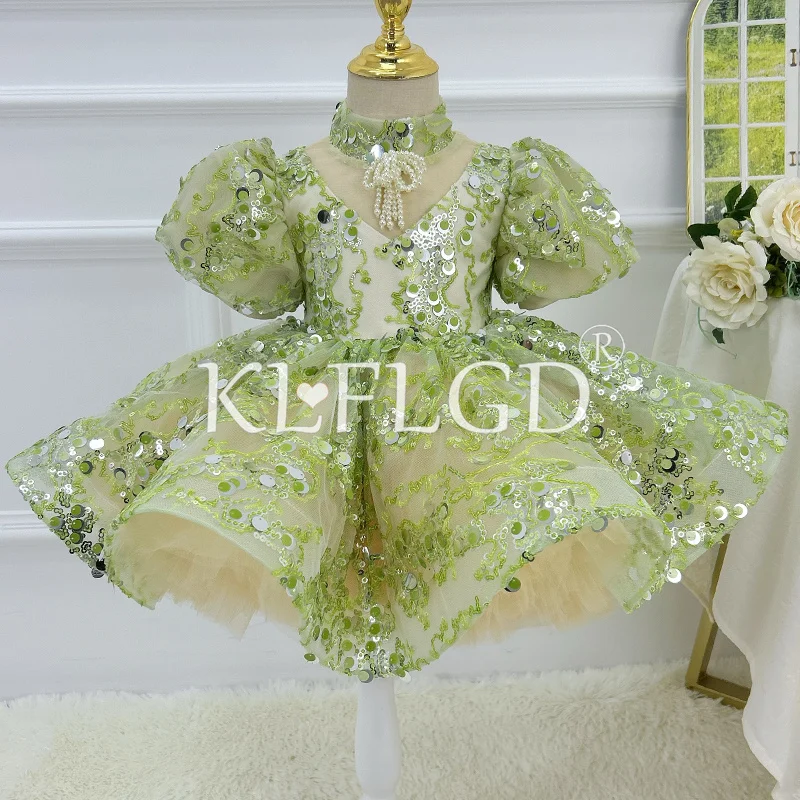 

KLFLGD NEW3-10 year old girl green children's dress light luxury host princess skirt pageant dresses for toddler girls