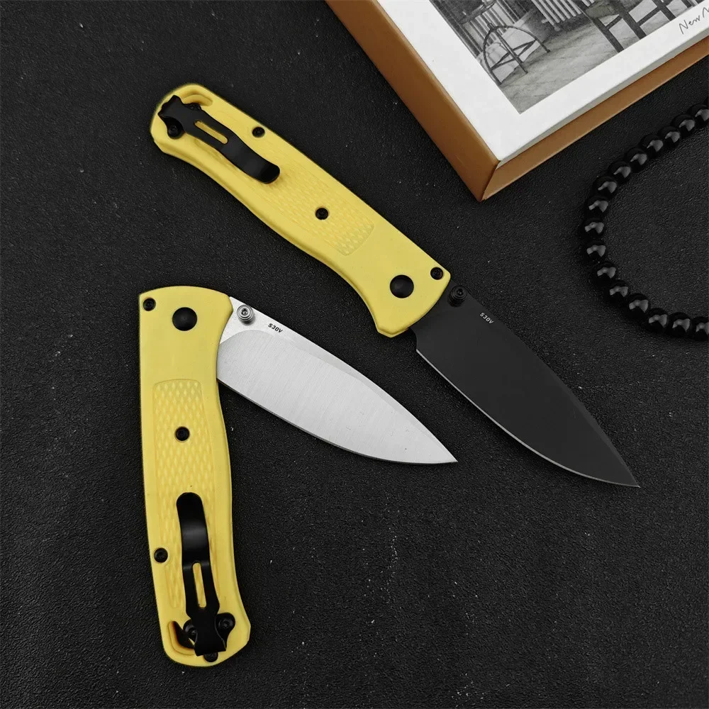 Yellow Handle BM Bugout 535 Pocket Knife 440C Satin Blade Nylon Fiber Handle Outdoor EDC Folder Utility Camping Fruit Knife