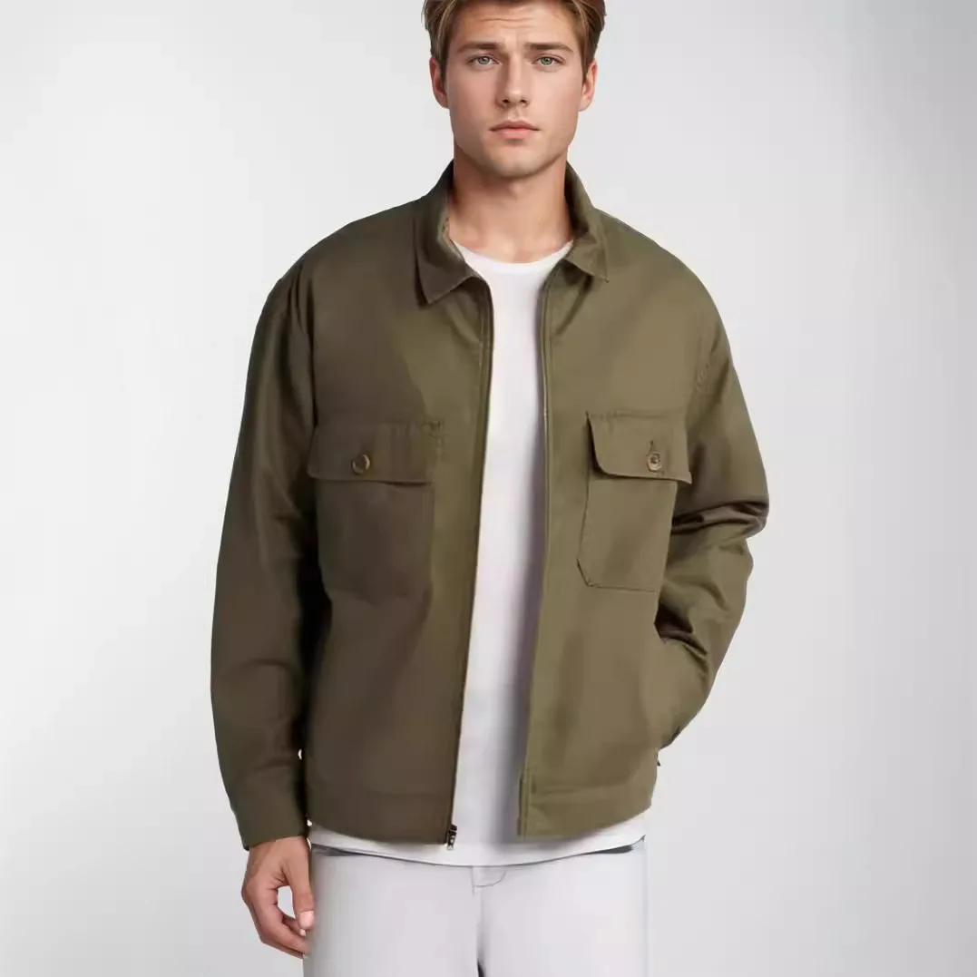 

New Fashion Autumn Winter Men’s Solid Color Turn-down Collar Long Sleeve Multi Pocket Loose Cargo Jacket Male Clothes Coats Tops