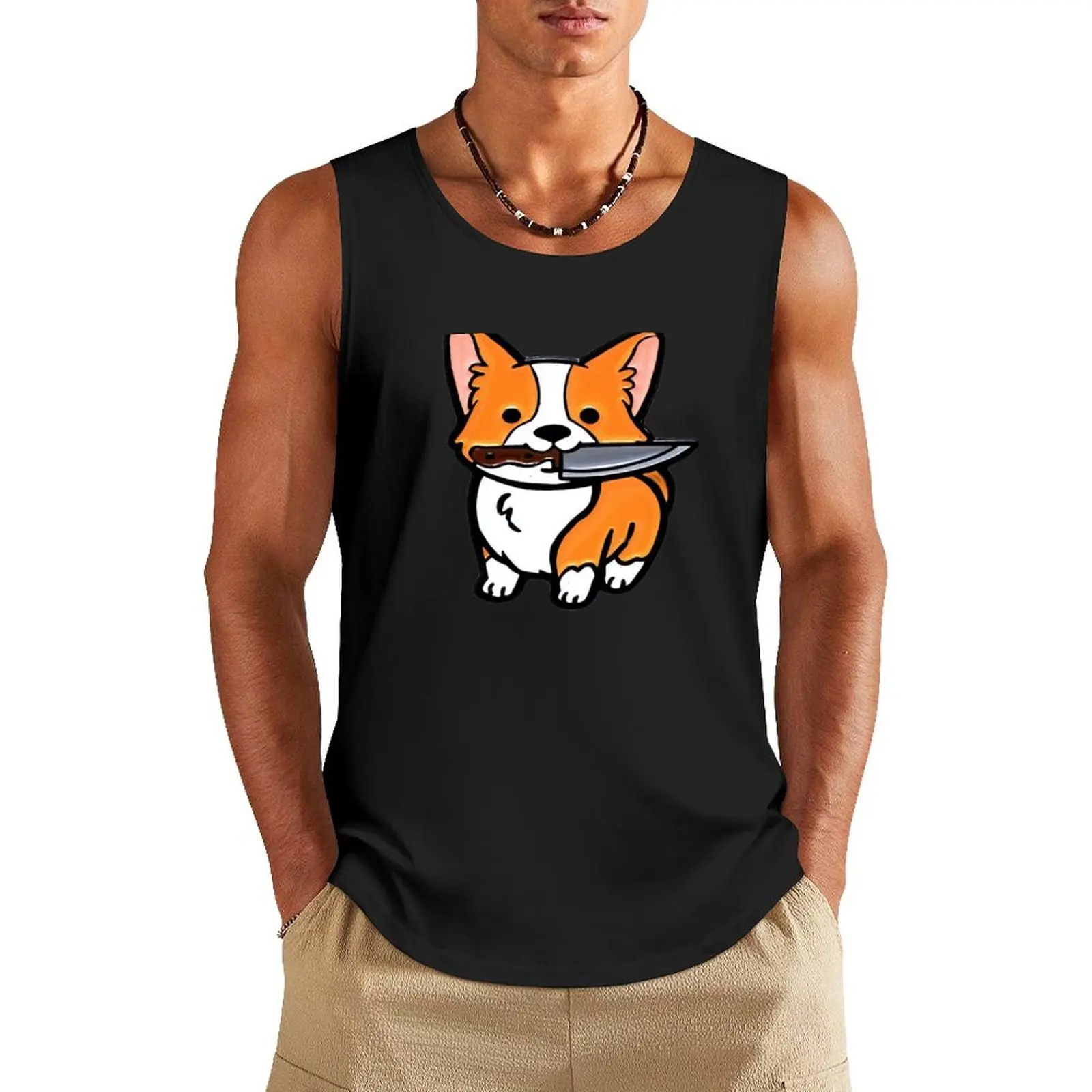 Corgi Knife Tank Top t-shirts for men Clothing Men's cotton t-shirt fashion 2024 man