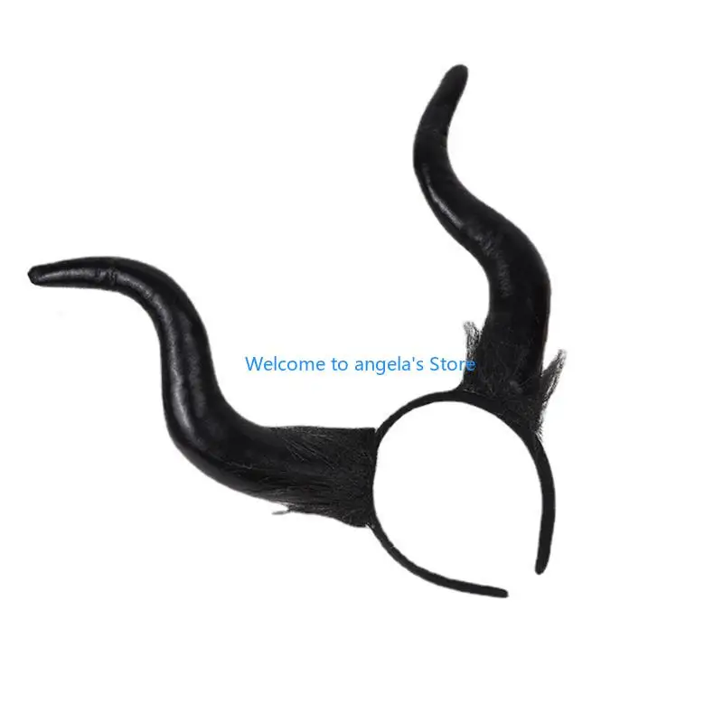 X4YC Long Cow Horn Headband for Halloween Costume Hairhoop Party Props Headpiece Stage Headdress Anime Dress Up Accessories
