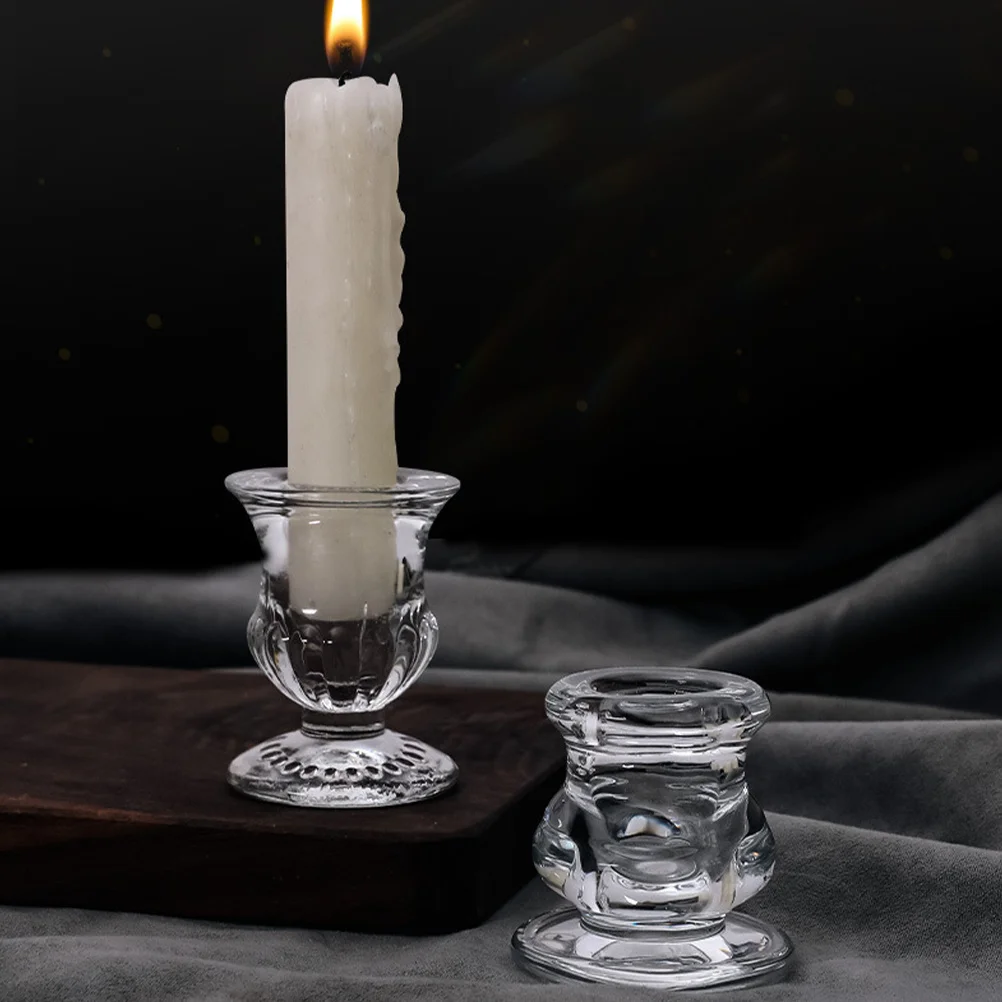 

2Pcs Clear Glass Holders Table Ornaments Flat Bottom Perfect for Home and Events Holder Candlestick Holder
