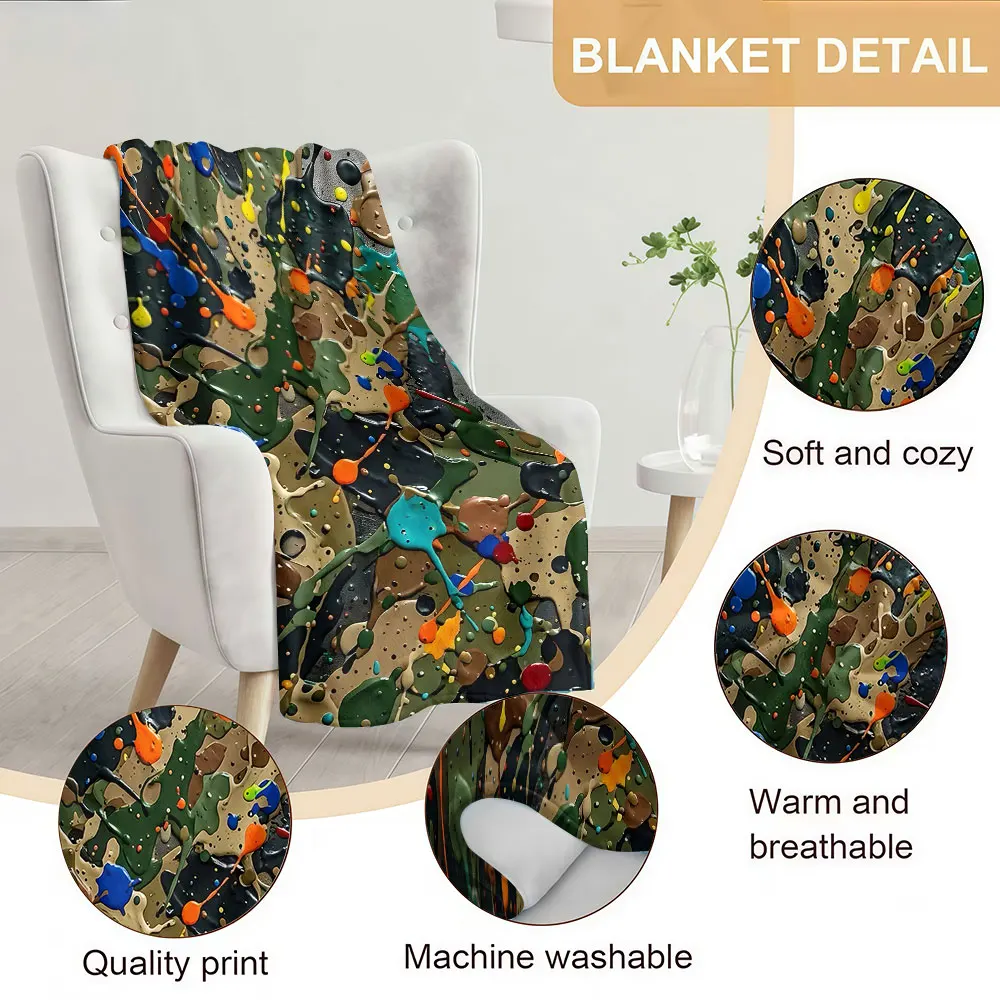 Color Paint Splash Texture Soft Warm Flannel Blanket Lightweight Cozy Christmas Halloween Home Decor Room