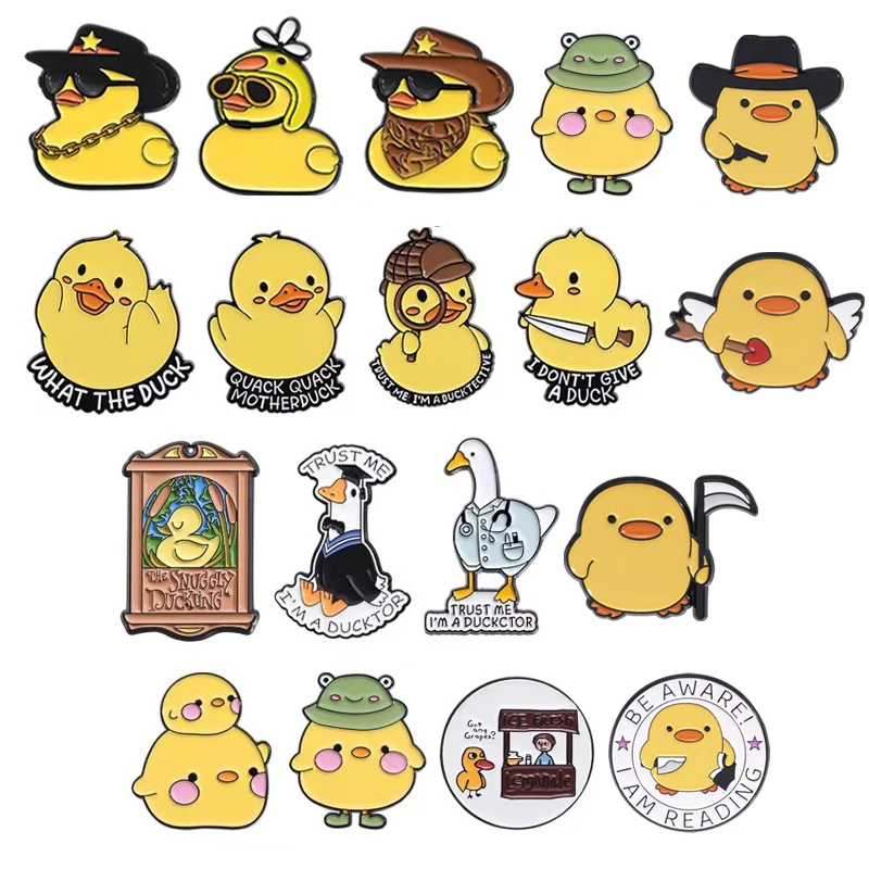 Cute Yellow Duck Enamel Pins Cartoon Cowboy Duck with Knife Animal Collection Brooches Lapel Badge Jewelry Gifts For Friends
