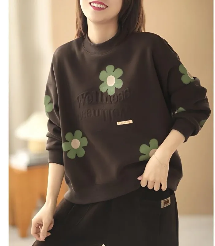 Moletons femininos plus size topos detalhes bege tendências invierno nova moda urbana estampada divertida costurado feminino jovem