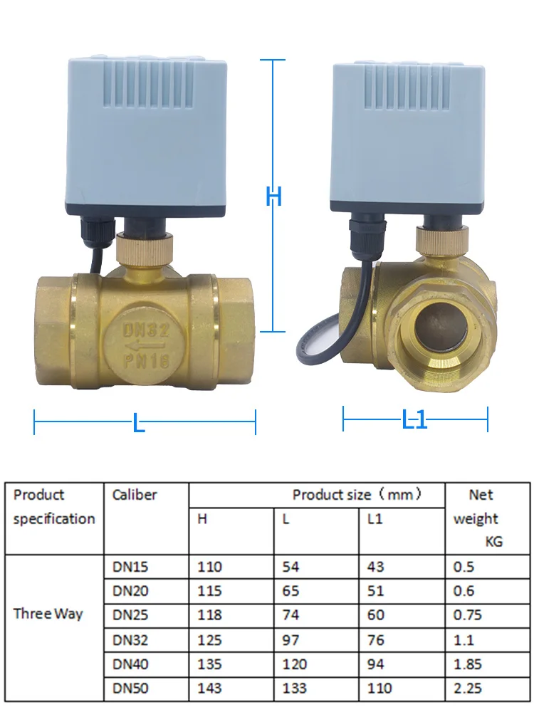 Central air conditioning fan coil three-wire two-control electric three-way ball valve brass wire buckle water valve solar valve