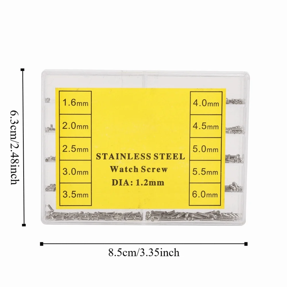 Винт для часов с крестообразной головкой, размер 1,6-6,0 мм, пластиковая коробка, винт из нержавеющей стали, винт для браслета из нержавеющей стали, ремонт часов