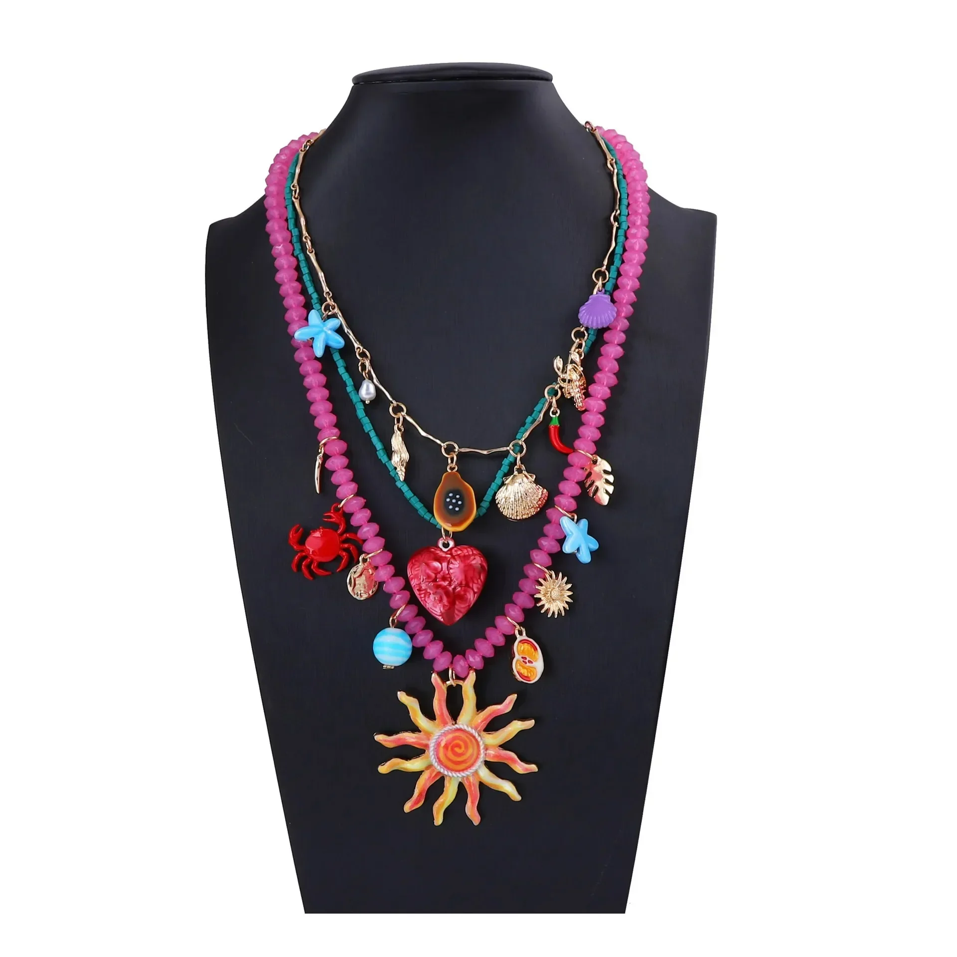 

2025 New ZAA Resin Beaded Charms Colorful Necklaces for Women Summer Ocean Vacation Style Beach Party Jewelry Neck Accessories