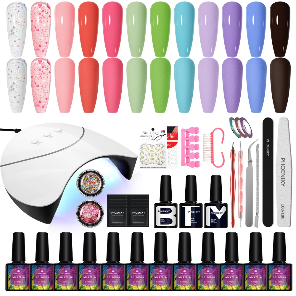 Manicure Tools Kit 12 Colors Gel Nail Polish 36W UV LED Nail Lamp Semi Permanent Gel Varnish Makeup Kit Complete Nail UV Gel Set