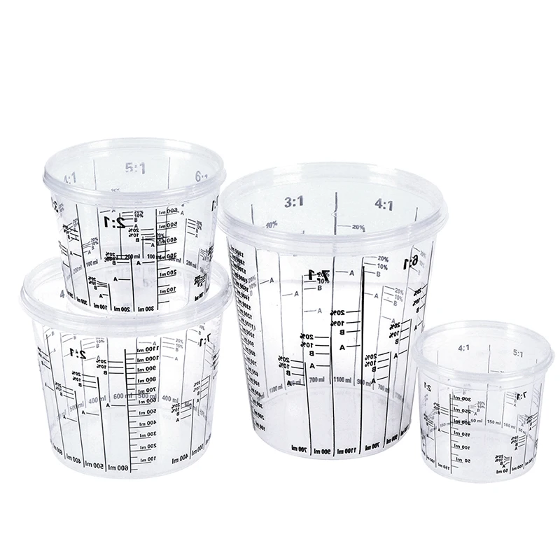 Disposable Graduated Clear Plastic Paint Mixing Cups Calibrated Mixing Ratios Measuing Cups For Paint Resin Tools