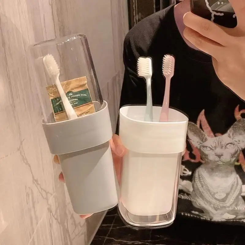 1Pcs Portable Toothbrush Cups With Lid Plastic Drinking Brushing Cups Outdoor Travel Anti Drop Toothbrush Holder Mouthwash Cups