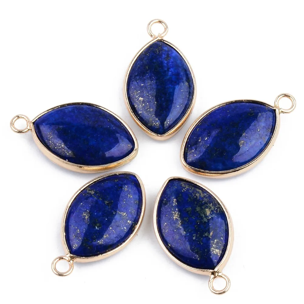 1pc   Lazuli Pendants with Golden  Brass Edge and Loop Dyed Horse Eye 25x14x5.5mm Hole: 2mm
