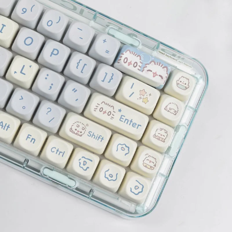 2024 Cute Little Meow Keyboard Cap Moa Height Mac Meow Block Heat Sublimation White And Blue Cat Theme Full Set Keyboard Cap