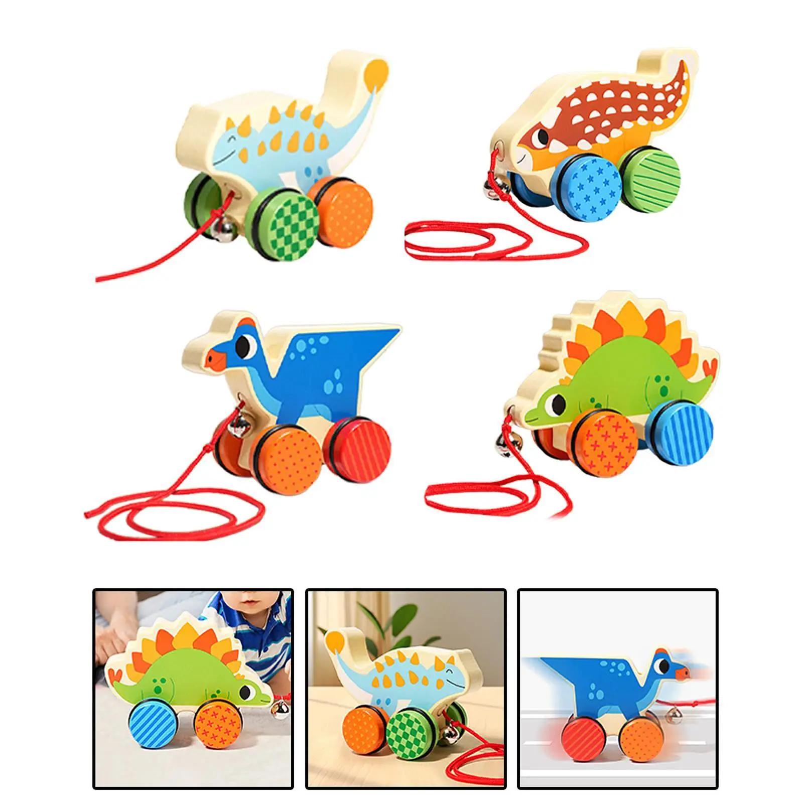 Pull Along Toy with String,Walking Wooden Toy Early Development Animal Push and