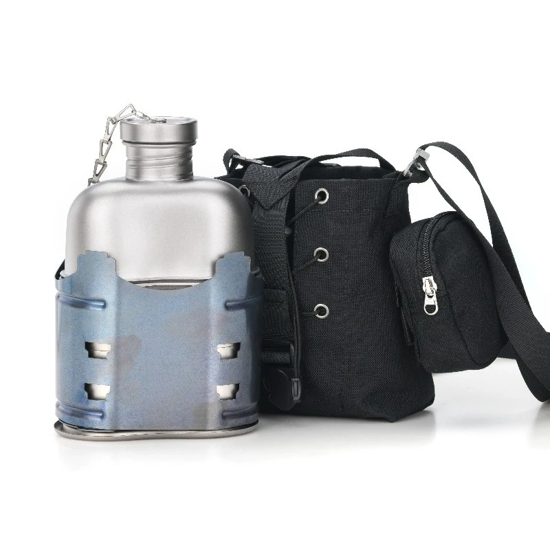 Pure Titanium Camping Cookware Set Canteen Cup and Hanging Pot with Wood Stove Outdoor Survival Backpack Hiking Picnic