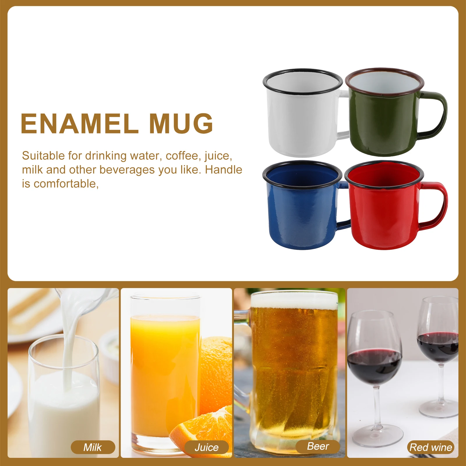 

4Pcs Color Enamel Mugs Retro Small Wine Cups Wide Mouth Design Easy Clean Drinking Cup with Comfortable Handle Hot Pot
