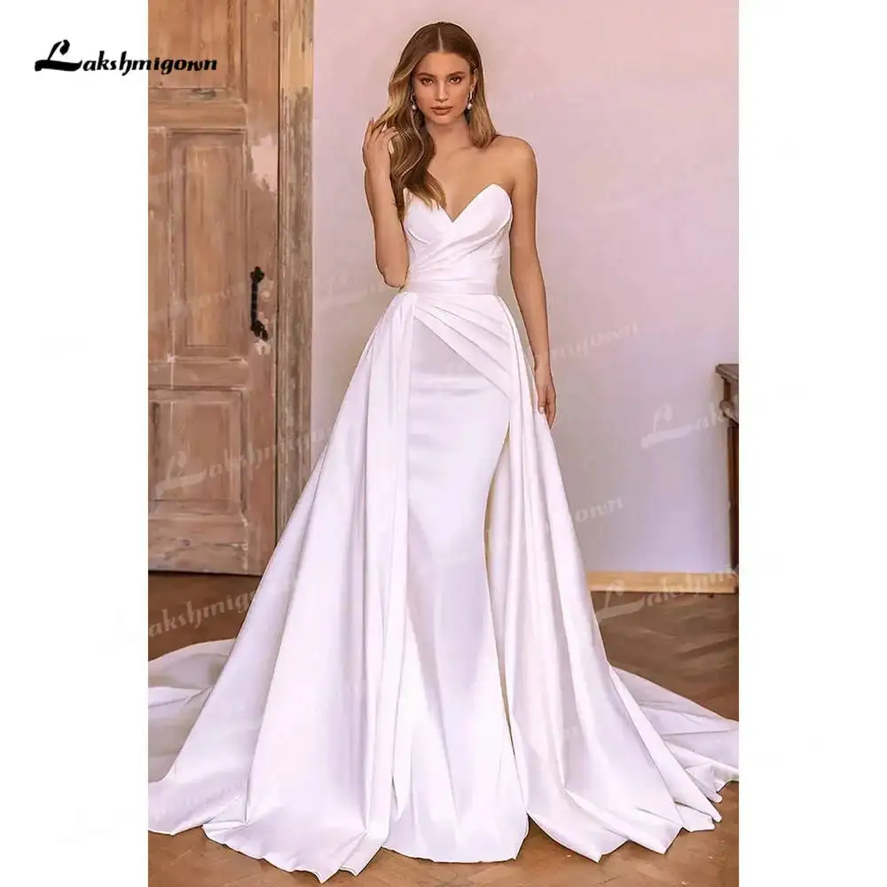 Lakshmigown Luxuriöses Meerjungfrauen-Brautkleid mit Herzausschnitt aus Satin, abnehmbarem Rock, rückenfrei und mit Reißverschluss, Abendkleid für Hochzeiten. – Detail 8