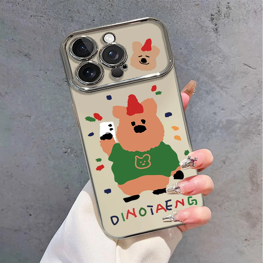 Fashion Cartoon Christmas Deer Greeting Electric Ferry Large Window Phone Case For IPhone 12 11 13 14 15 16 Max Pro Plus Shell