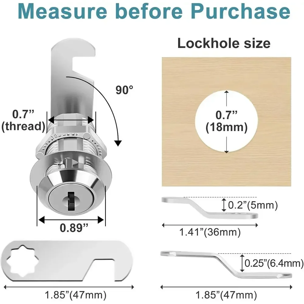 Cam Locks Cabinet Locks Keyed Alike, 1-1/8'' (Length) Cylinder Fits on 7/8'' Max Panel Thickness, Secure Files Drawers Mailbox R