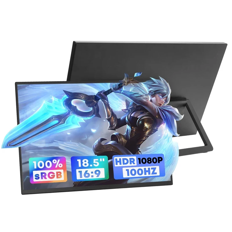 Portable Monitor 18.5 In 100Hz 100% SRGB FHD Computer Display Gaming Monitor For Laptop DR Travel Monitor With Kickstand