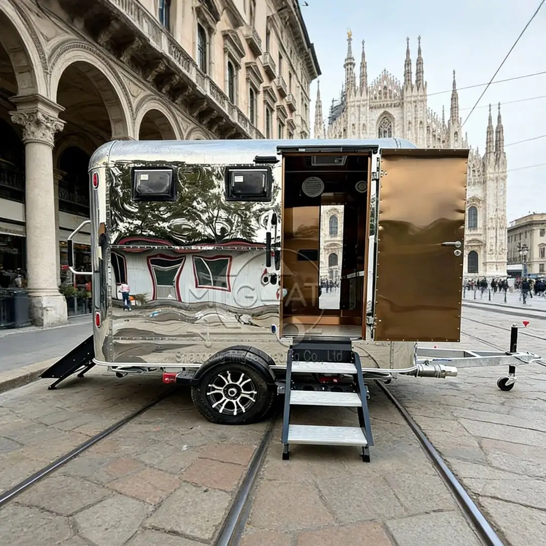 Mirror Stainless Steel Mobile Toilet, Dual Entry Portable Restroom, Emergency Sanitary Unit for Outdoor Commercial Events
