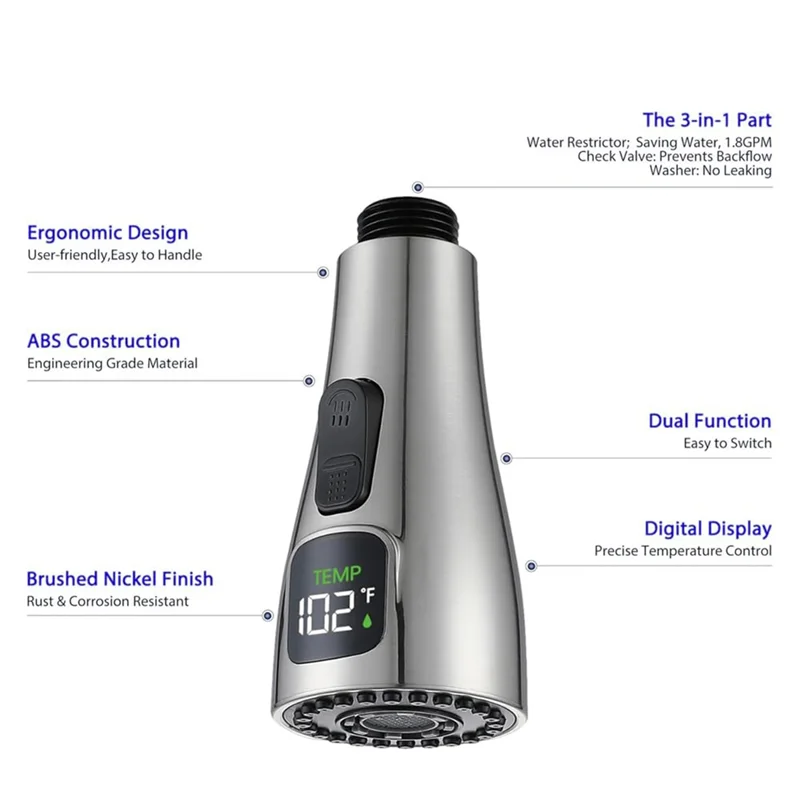 AT19-Universal Faucet Adapter LED Digital Display Kitchen Faucet Nozzle Pull Out Sink Water Tap Universal Taps Bubbler Connector