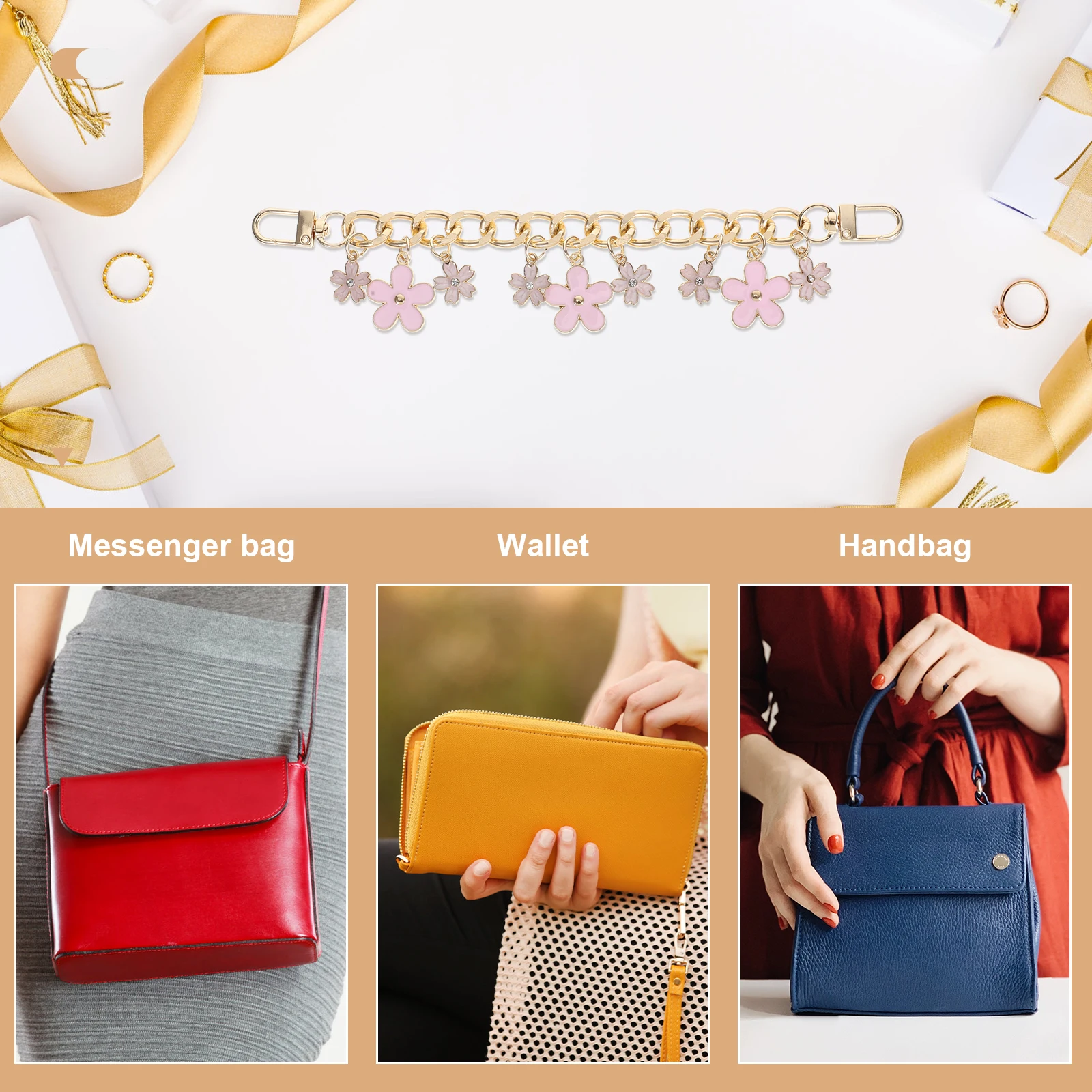 Chaîne de sac à fleurs en alliage, extension de sangle de sac à main, crochet pivotant, remplacement de sac à main, breloque décorative, accessoire de portefeuille, chaîne pour sac à main