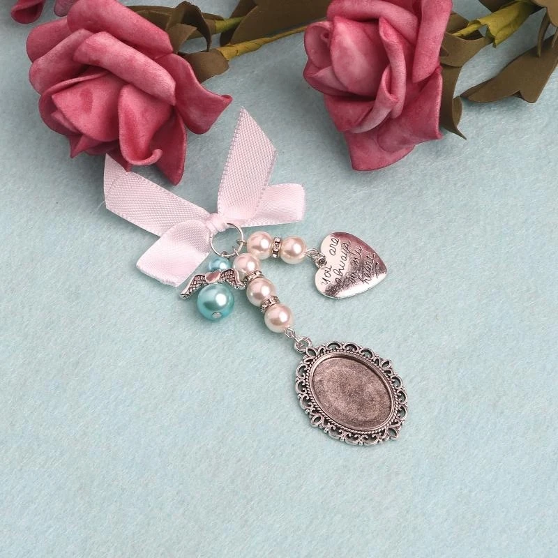  Oval Bridal Bouquet Angel Charm Memorial Photo Charm You Are for Always on My He
