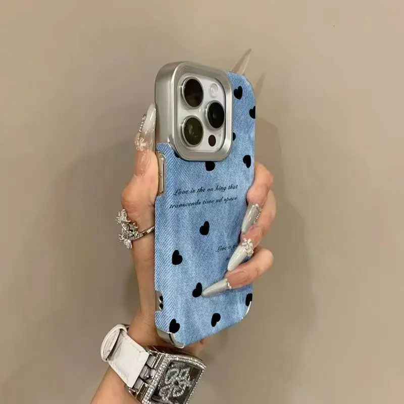 

New Denim Pattern Solid Color Soft Case For iPhone 16PM 15Pro 13 Anti Fall Shockproof Phone Shell